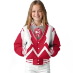 customized atlanta hawks v stripes red white varsity jacket best selling.webp