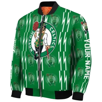 customized boston celtics bolt stripe green bomber jacket best selling