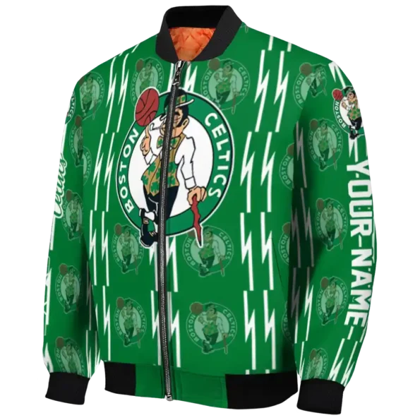 customized boston celtics bolt stripe green bomber jacket best selling