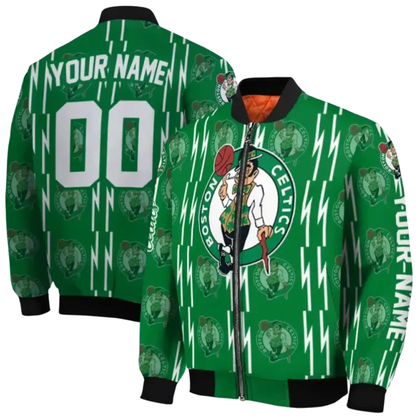customized boston celtics bolt stripe green bomber jacket fashion forward