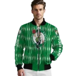 customized boston celtics bolt stripe green bomber jacket best selling