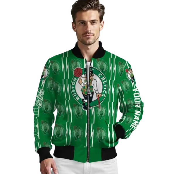 customized boston celtics bolt stripe green bomber jacket high quality