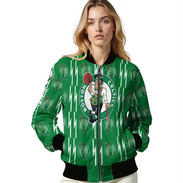 customized boston celtics bolt stripe green bomber jacket latest model