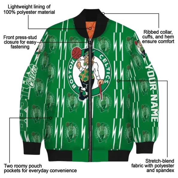 customized boston celtics bolt stripe green bomber jacket new arrival