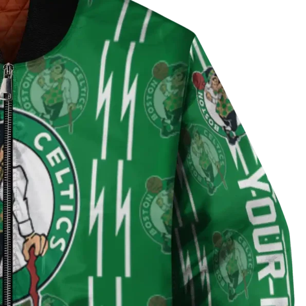 customized boston celtics bolt stripe green bomber jacket premium grade