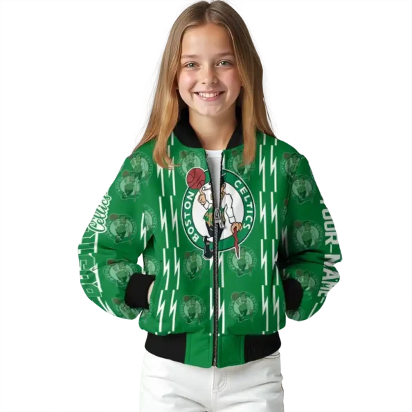 customized boston celtics bolt stripe green bomber jacket top rated