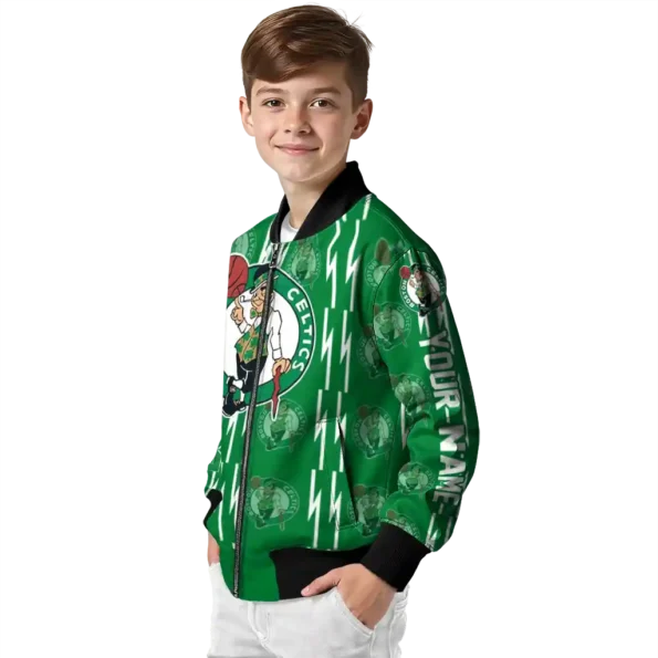 customized boston celtics bolt stripe green bomber jacket trendy