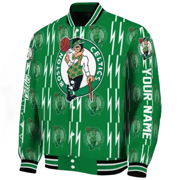 customized boston celtics bolt stripe green varsity jacket best selling.webp