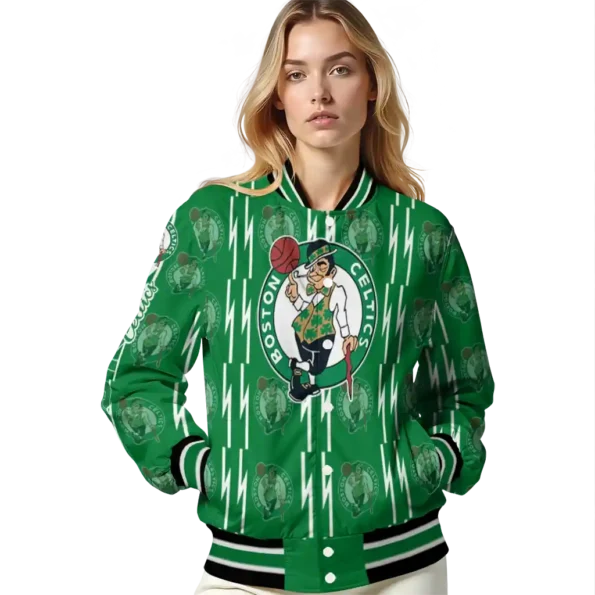 customized boston celtics bolt stripe green varsity jacket latest model.webp