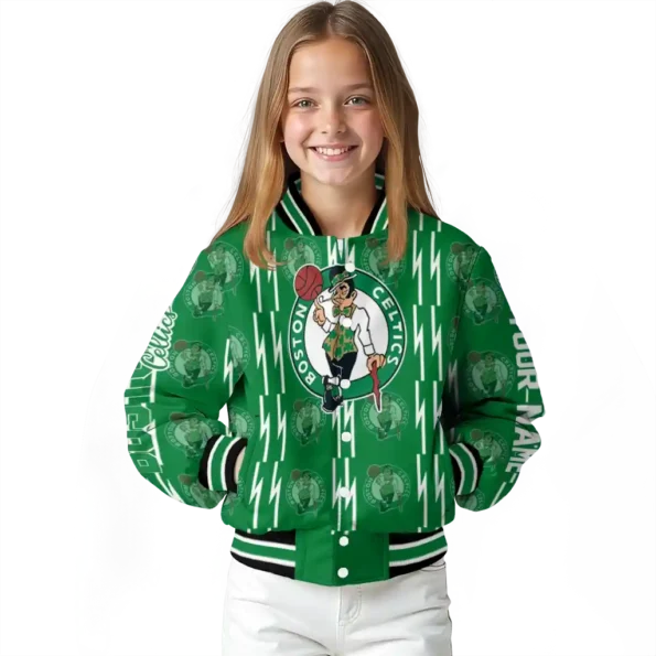 customized boston celtics bolt stripe green varsity jacket top rated.webp
