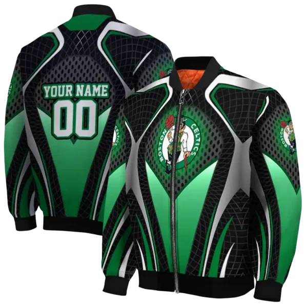 customized boston celtics mesh chest black bomber jacket fashion forward