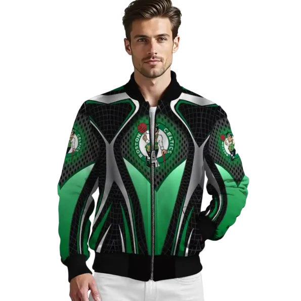 customized boston celtics mesh chest black bomber jacket high quality