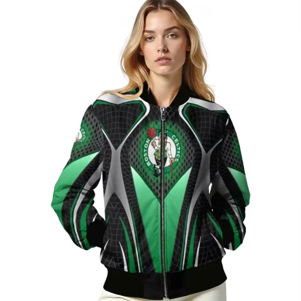 customized boston celtics mesh chest black bomber jacket latest model