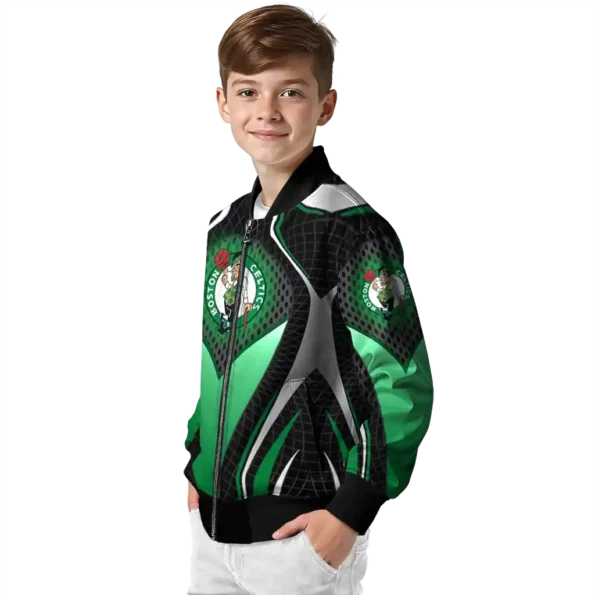 customized boston celtics mesh chest black bomber jacket trendy