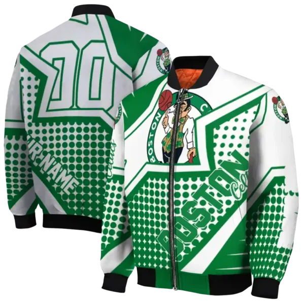 customized boston celtics star burst green bomber jacket fashion forward