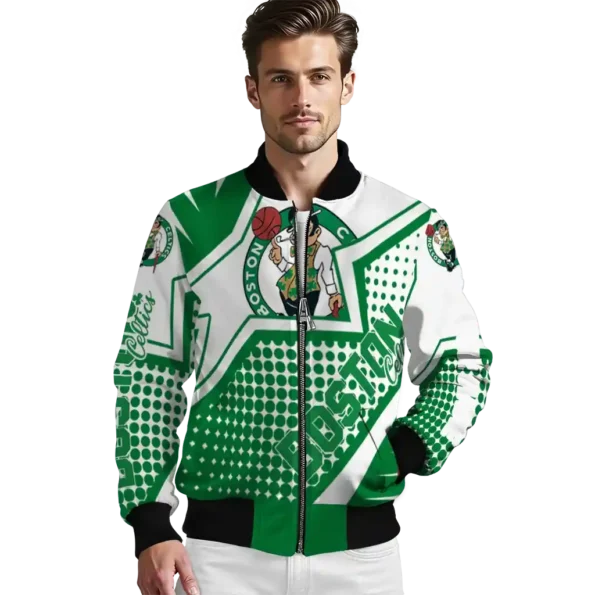 customized boston celtics star burst green bomber jacket high quality