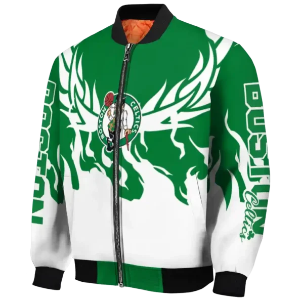 customized boston celtics winged blaze green white bomber jacket best selling