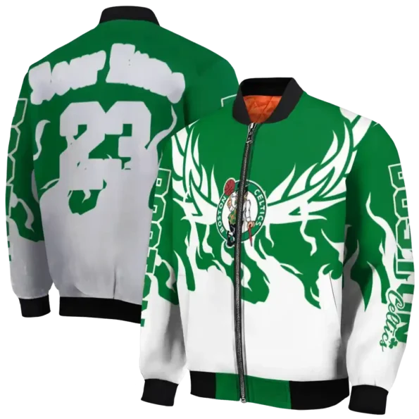 customized boston celtics winged blaze green white bomber jacket fashion forward