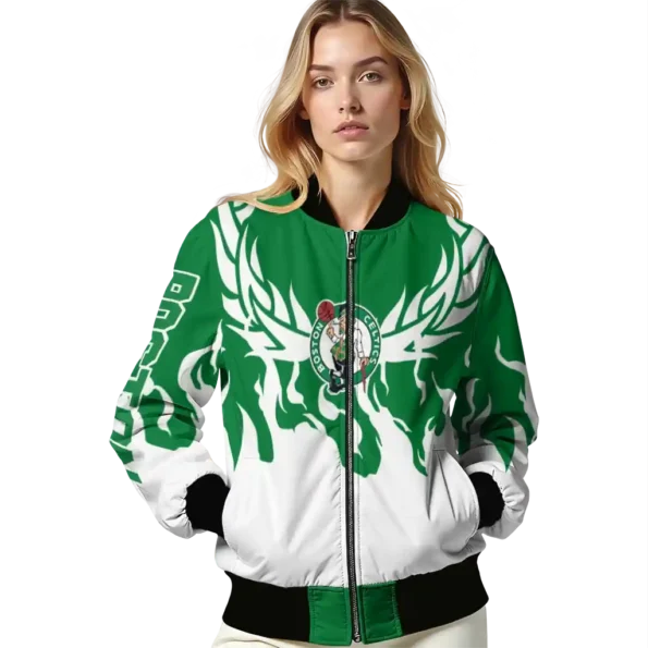 customized boston celtics winged blaze green white bomber jacket latest model
