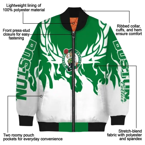 customized boston celtics winged blaze green white bomber jacket new arrival