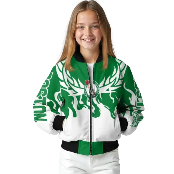 customized boston celtics winged blaze green white bomber jacket top rated