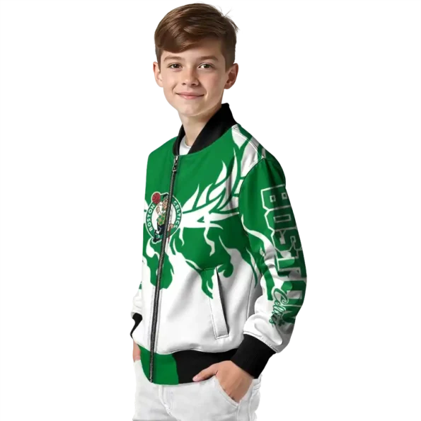 customized boston celtics winged blaze green white bomber jacket trendy