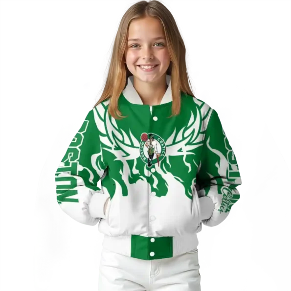 customized boston celtics winged blaze green white varsity jacket top rated.webp