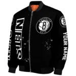 customized brooklyn nets hexagon cluster black bomber jacket best selling