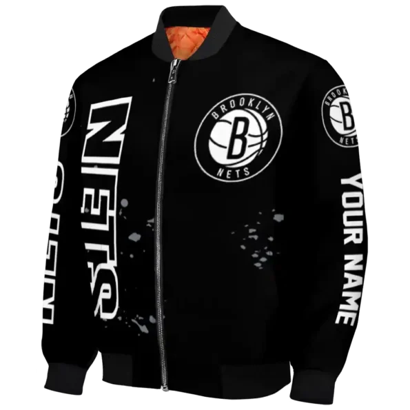 customized brooklyn nets hexagon cluster black bomber jacket best selling