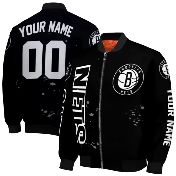 customized brooklyn nets hexagon cluster black bomber jacket fashion forward