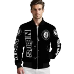 customized brooklyn nets hexagon cluster black bomber jacket best selling