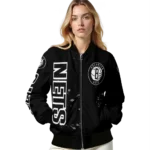 customized brooklyn nets hexagon cluster black bomber jacket best selling