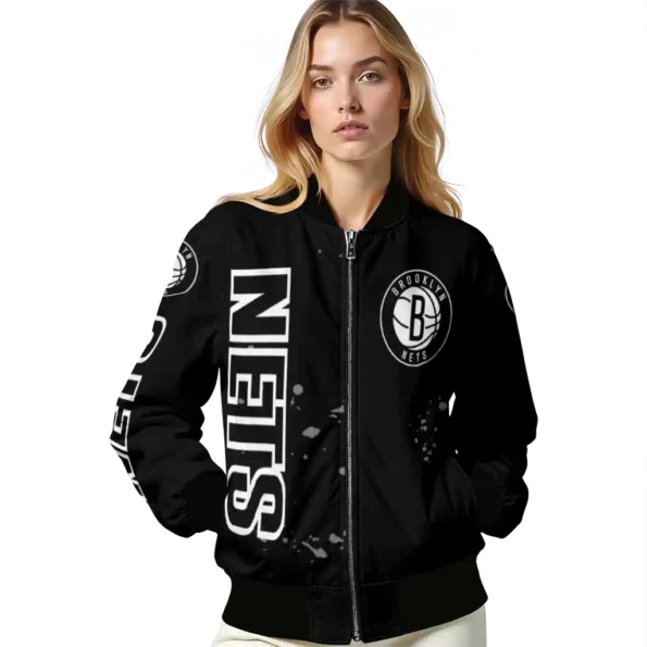 customized brooklyn nets hexagon cluster black bomber jacket latest model