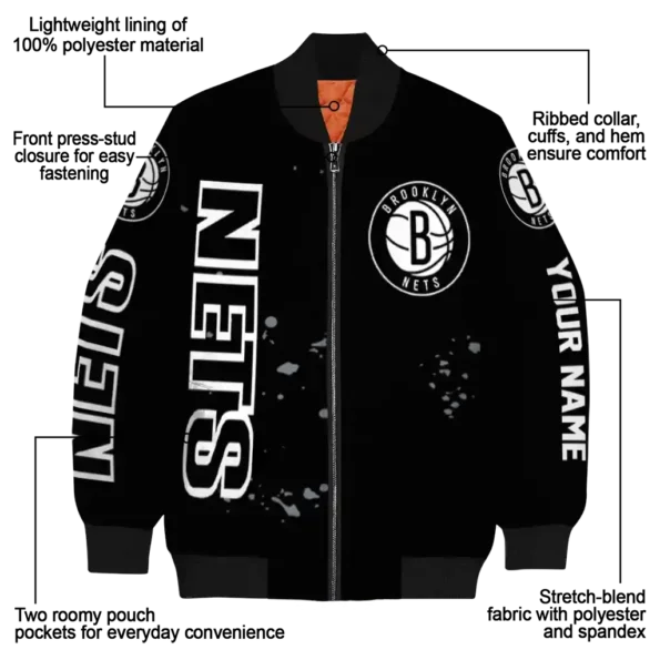 customized brooklyn nets hexagon cluster black bomber jacket new arrival