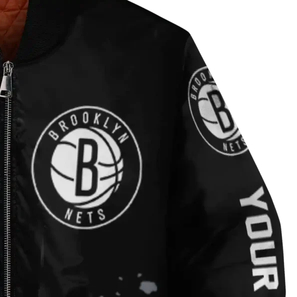 customized brooklyn nets hexagon cluster black bomber jacket premium grade