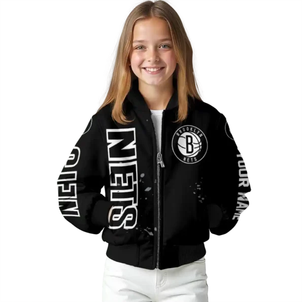customized brooklyn nets hexagon cluster black bomber jacket top rated