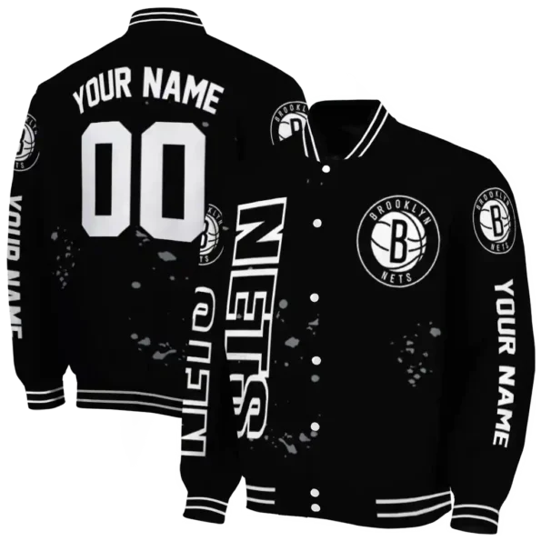 customized brooklyn nets hexagon cluster black varsity jacket fashion forward.webp