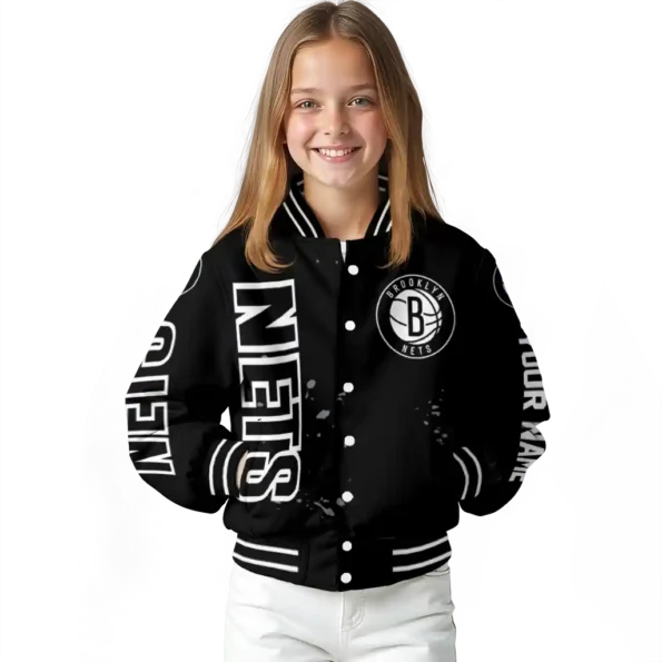 customized brooklyn nets hexagon cluster black varsity jacket top rated.webp