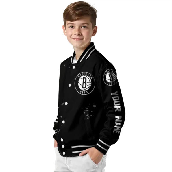 customized brooklyn nets hexagon cluster black varsity jacket trendy.webp