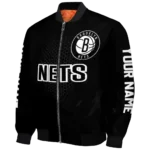customized brooklyn nets hexagon mesh black bomber jacket best selling