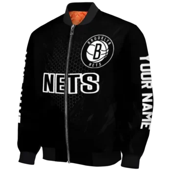 customized brooklyn nets hexagon mesh black bomber jacket best selling