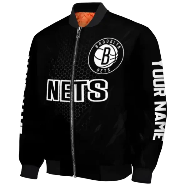 customized brooklyn nets hexagon mesh black bomber jacket best selling