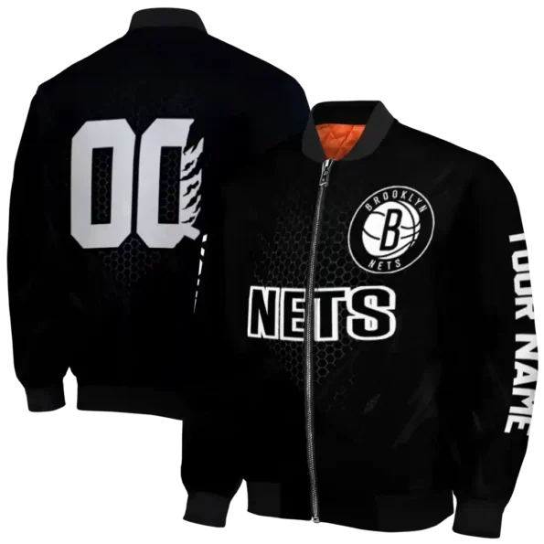 customized brooklyn nets hexagon mesh black bomber jacket fashion forward