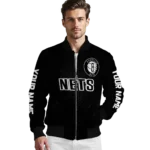 customized brooklyn nets hexagon mesh black bomber jacket best selling