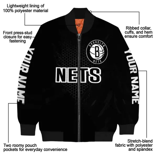 customized brooklyn nets hexagon mesh black bomber jacket new arrival
