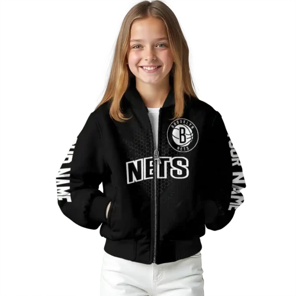customized brooklyn nets hexagon mesh black bomber jacket top rated