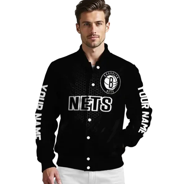customized brooklyn nets hexagon mesh black varsity jacket high quality.webp
