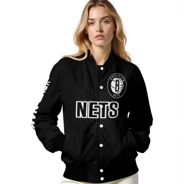 customized brooklyn nets hexagon mesh black varsity jacket latest model.webp