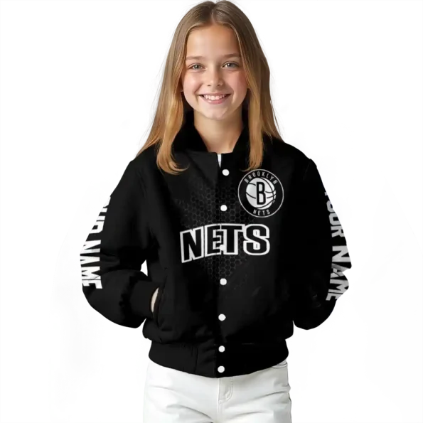 customized brooklyn nets hexagon mesh black varsity jacket top rated.webp