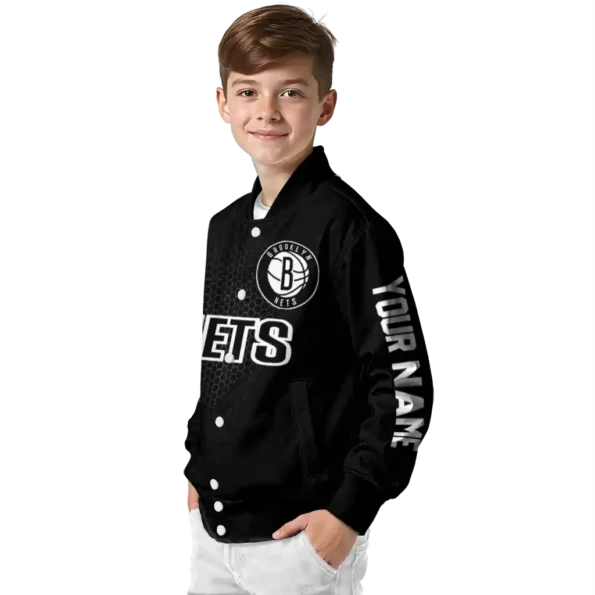 customized brooklyn nets hexagon mesh black varsity jacket trendy.webp